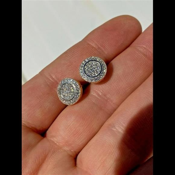 COPY - Real Solid 925 Silver Iced CZ Hip Hop Men's Earrings Big Studs 14k Gold … - Picture 7 of 9